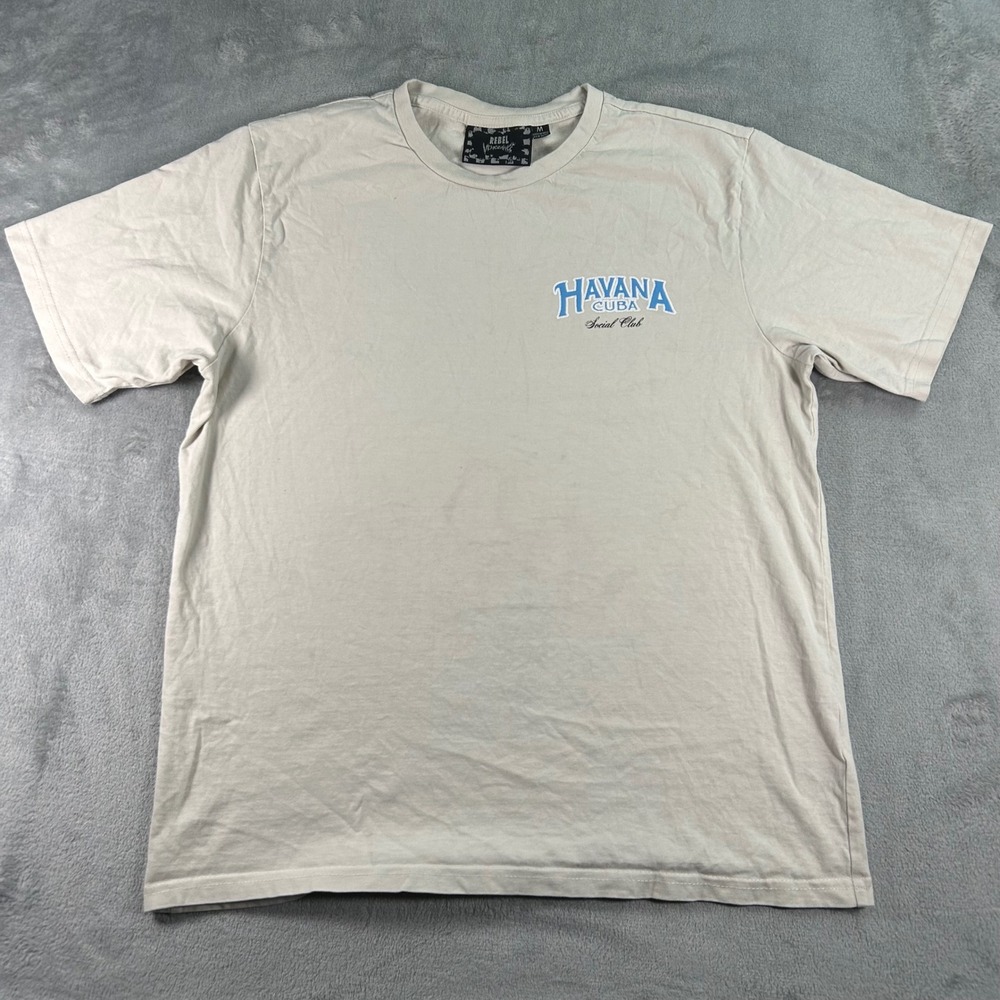 Rebel Vengeance Havana Cuba Social Club Graphic T-Shirt Mens Medium Beige